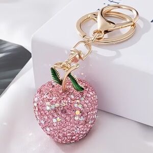 Pink Crystal Apple Keychain